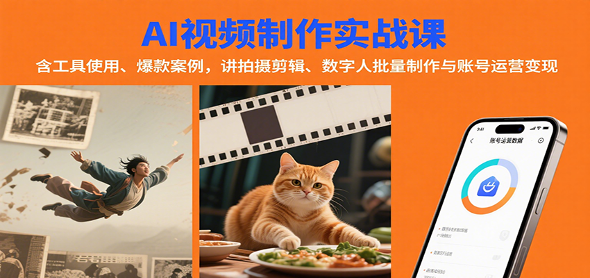 AI视频制作实战：含工具使用、爆款案例，讲拍摄剪辑、数字人批量制作与账号运营变现-闲赋网