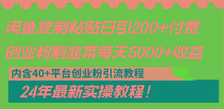 闲鱼复制粘贴日引200+付费创业粉，割韭菜日稳定5000+收益，24年最新教程！-闲赋网
