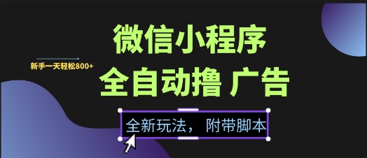 微信小程序全自动撸广告项目，彻底解决没流量的问题，新手一天8张+【揭秘】-闲赋网