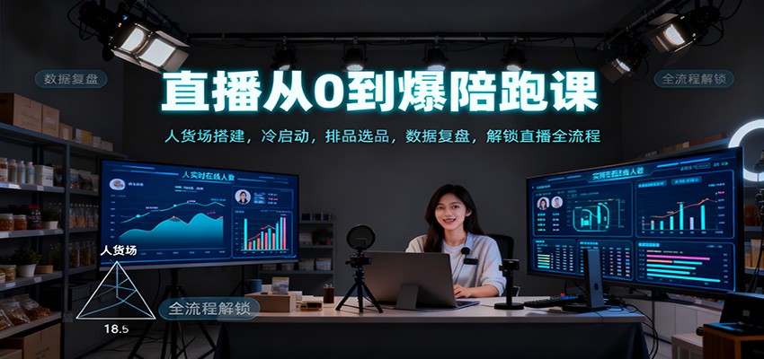 直播从0到爆陪跑课：人货场搭建，冷启动，排品选品，数据复盘，解锁直播全流程-闲赋网