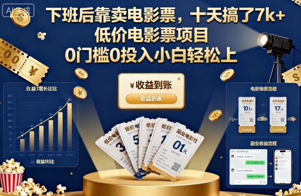下班后靠卖电影票，十天搞了7k+，低价电影票项目，0门槛0投入小白轻松上手【揭秘】-闲赋网