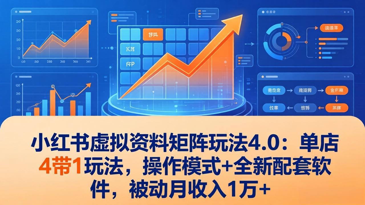 小红书虚拟资料矩阵玩法4.0：单店4带1玩法，操作模式+全新配套软件，被动月收入1万+-闲赋网