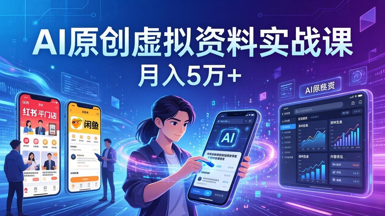 AI原创虚拟资料实战课：2026新机会，小红书闲鱼开店，普通人用AI轻松变现，月入5万+-闲赋网