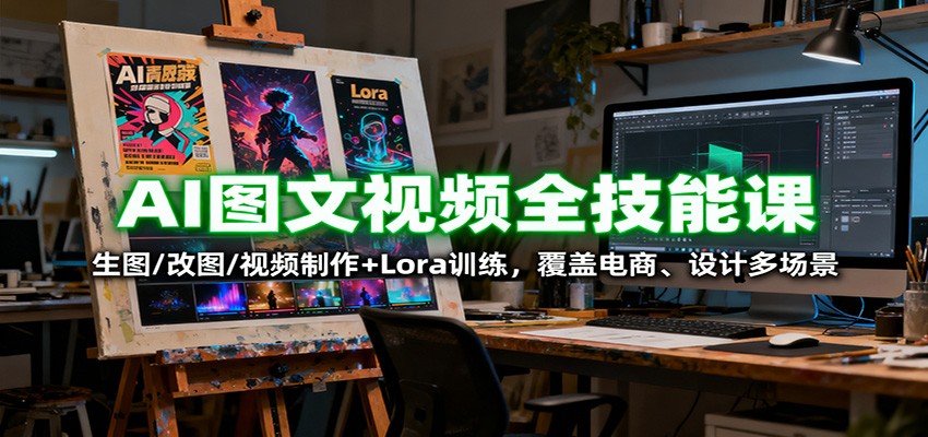 AI图文视频全技能课：生图/改图/视频制作+Lora训练，覆盖电商 、设计多场景-闲赋网