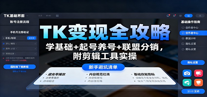 TK变现全攻略：学基础+起号养号+联盟分销，附剪辑工具实操-闲赋网