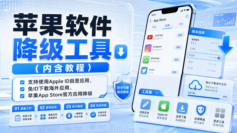 苹果软件降级工具(内含教程)，支持使用Apple ID自签应用、免ID下载海外应用、苹果App Store官方应用降级等-闲赋网