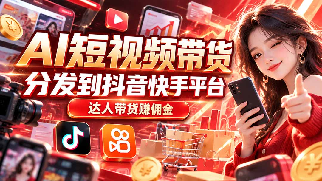 【AI短视频带货】分发到抖音快手平台，达人带货赚佣金-闲赋网