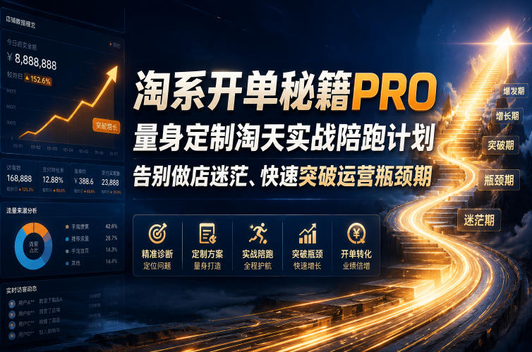 732fb8765f07fe0a758ad96ccef807c7.jpeg 淘系开单秘籍PRO,量身定制淘天实战陪跑计划,告别做店迷茫、快速突破运营瓶颈期(20260709)