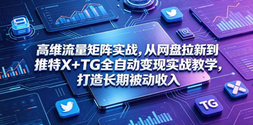 高维流量矩阵实战，从网盘拉新到推特X+TG全自动变现实战教学，打造长期被动收入-闲赋网
