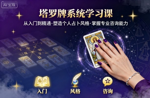 塔罗牌系统学习课，助你从入门到精通，塑造个人占卜风格，掌握专业咨询能力-闲赋网