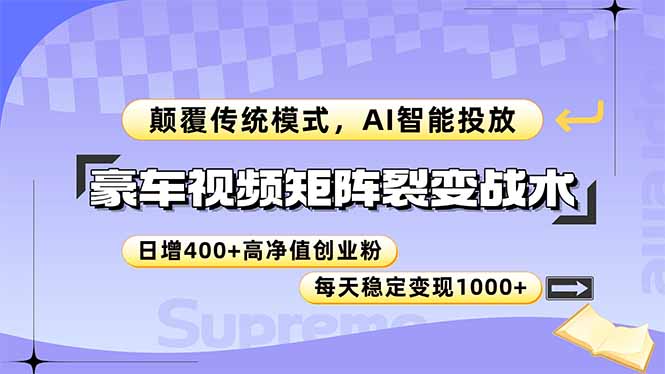 豪车视频矩阵裂变战术，颠覆传统模式，AI智能投放，日增400+高净值创业…-闲赋网