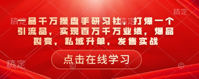 一品千万操盘手研习社，打爆一个引流品，实现百万千万业绩，爆品裂变，私域升单，发售实战-闲赋网