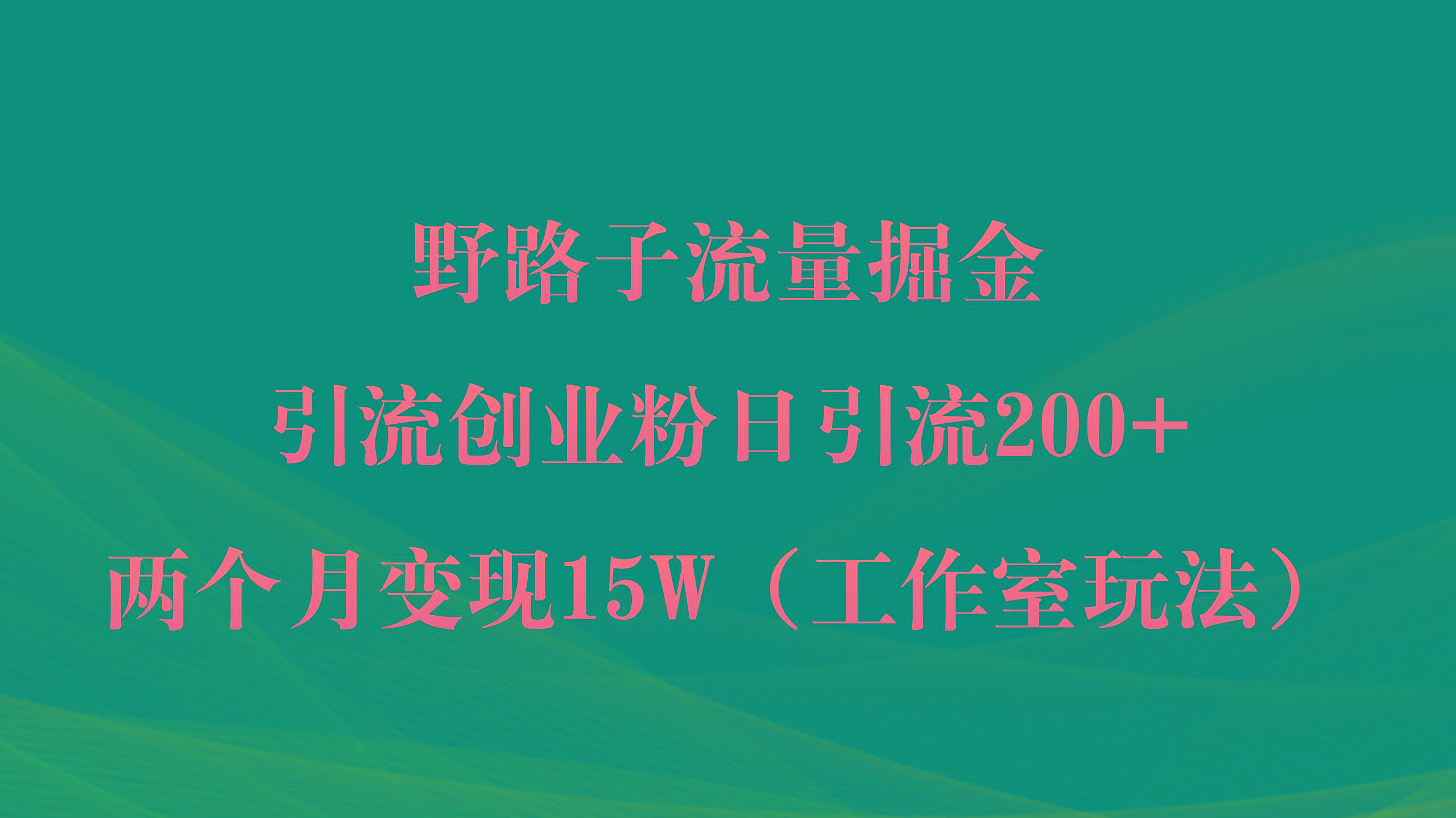 (9513期)野路子流量掘金，引流创业粉日引流200+，两个月变现15W(工作室玩法))-闲赋网