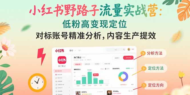 小红书野路子流量实战营：低粉高变现定位 对标账号精准分析 内容生产提效-闲赋网