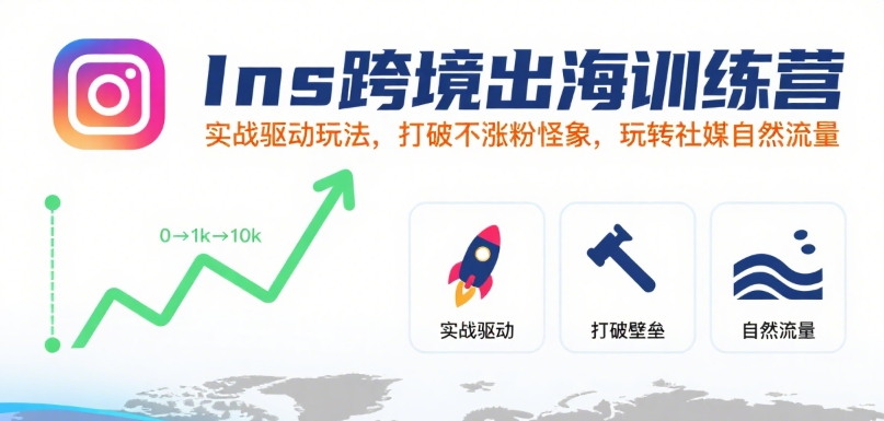 Ins跨境出海训练营，实战驱动玩法，打破不涨粉怪象，玩转社媒自然流量-闲赋网