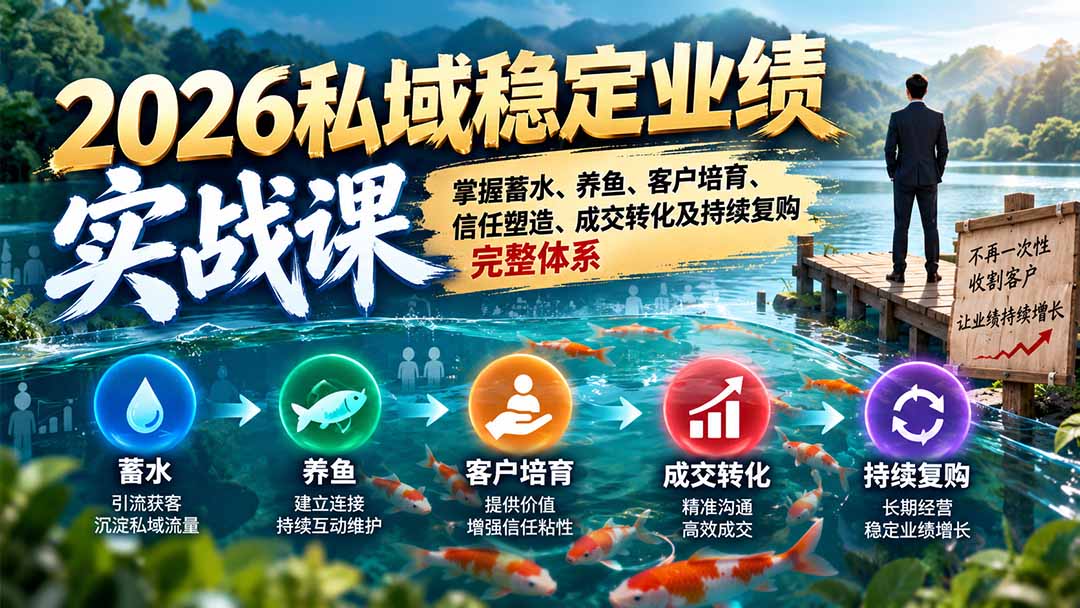 2026私域稳定业绩实战课：掌握蓄水、养鱼、客户培育、信任塑造、成交转化及持续复购完整体系-闲赋网