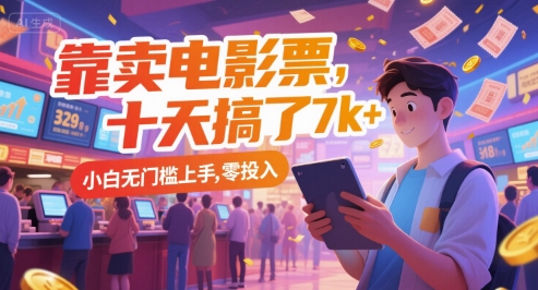 靠卖电影票，十天搞了7k+，小白无门槛上手，零投入【揭秘】-闲赋网