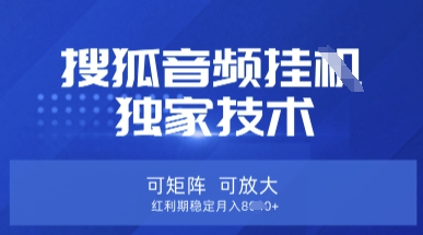 【搜狐音频挂G】独家技术，可矩阵可放大，红利期稳定月入8k【揭秘】-闲赋网
