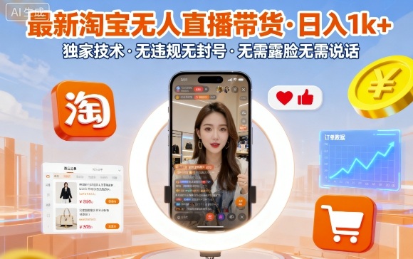 最新淘宝无人直播带货，日入1k+，独家技术，无违规无封号，无需露脸无需说话【揭秘】-闲赋网