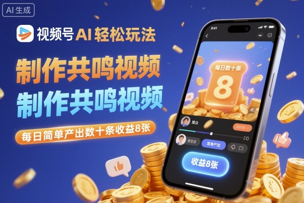 视频号AI轻松玩法，制作共鸣视频，每日简单产出数十条收益8张-闲赋网