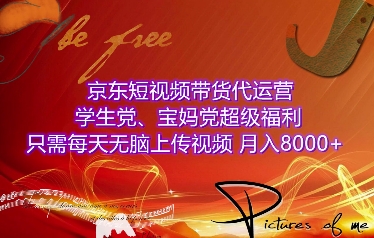 京东短视频带货代运营，学生党、宝妈党超级福利，只需每天无脑上传视频，月入8000+【仅揭秘】-闲赋网