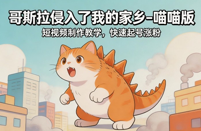 哥斯拉侵入了我的家乡–喵喵版短视频制作教学，快速起号涨粉-闲赋网