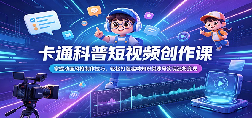 卡通科普短视频创作课:掌握动画风格制作技巧,轻松打造趣味知识类账号实现涨粉变现-闲赋网