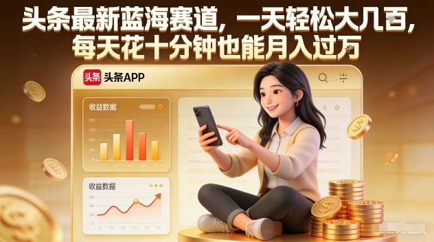头条最新蓝海赛道，一天轻松大几张，每天花十分钟也能月入过1W【揭秘】-闲赋网