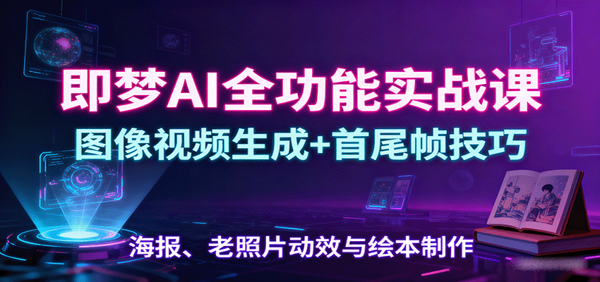 即梦AI全功能实战课：图像视频生成+首尾帧技巧，海报、老照片动效与绘本制作-闲赋网