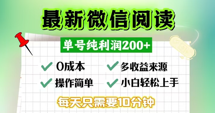 微信阅读最新玩法，每天十分钟，单号一天200+，简单0零成本，当日提现-闲赋网