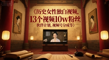 历史女性独白视频，13个视频10w粉丝，伙伴计划，视频号分成等-闲赋网
