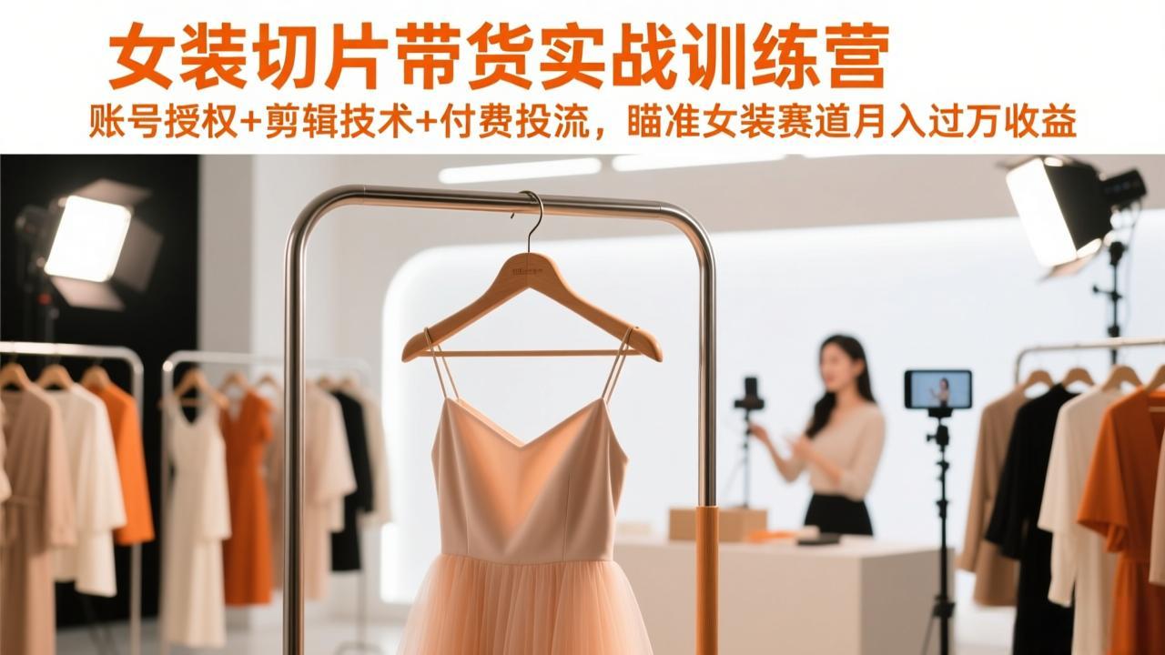 女装切片带货实战训练营，账号授权+剪辑技术+付费投流，瞄准女装赛道月入过万收益-闲赋网