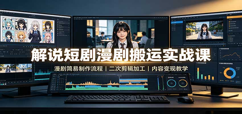 解说短剧漫剧搬运实战课:漫剧简易制作流程,二次剪辑加工,内容变现教学-闲赋网