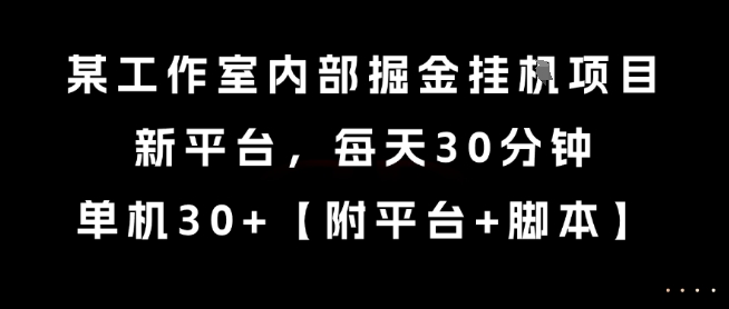 某工作室内部掘金挂G项目，新平台，每天30分钟，单机30+【揭秘】-闲赋网