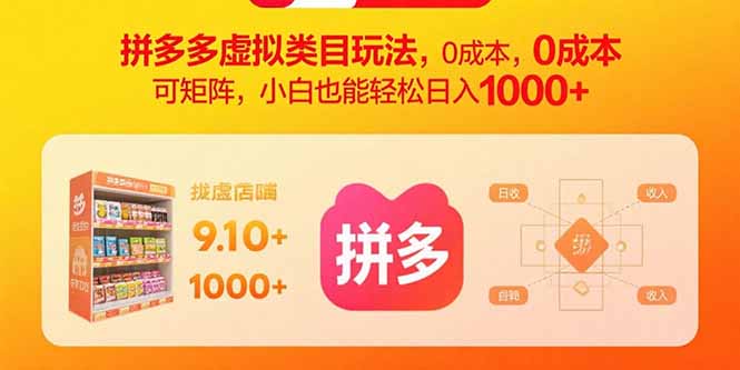 拼多多虚拟类目玩法，0成本，可矩阵，小白也能轻松日入1000+-闲赋网