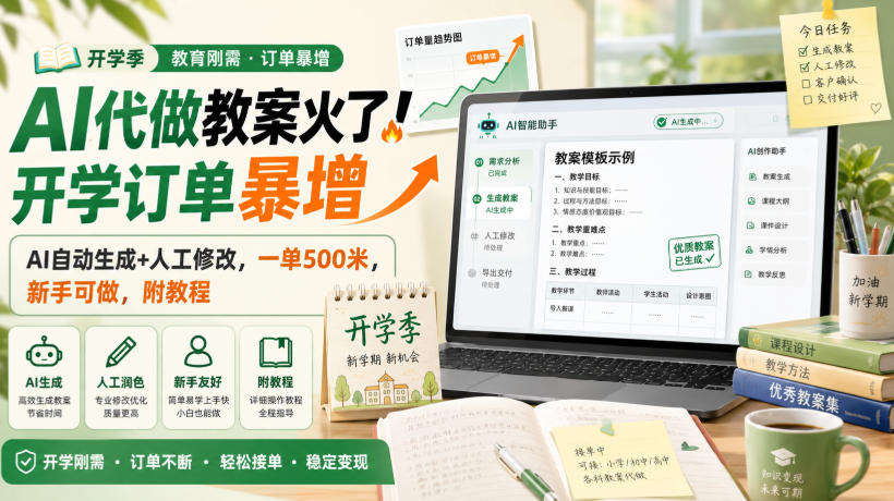 AI代做教案火了！开学订单暴增，AI自动生成+人工修改，一单500米，新手可做，附教程【揭秘】-闲赋网