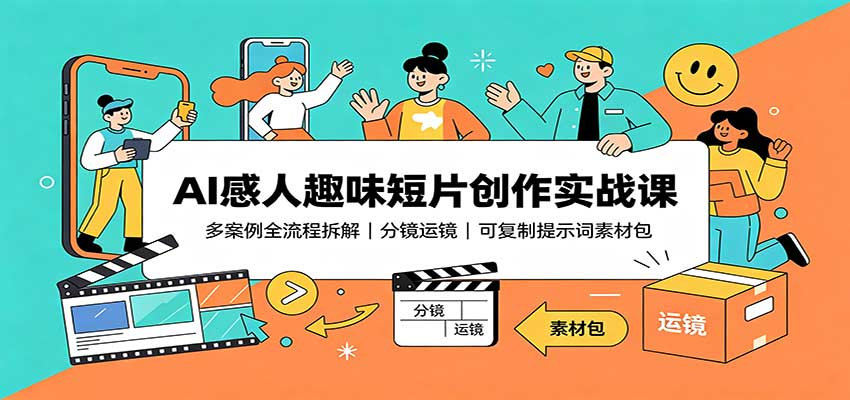 AI感人趣味短片创作实战课：多案例全流程拆解，分镜运镜，可复制提示词素材包-闲赋网