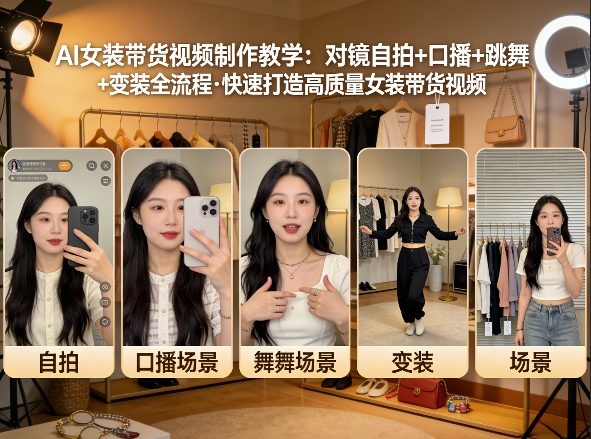 AI女装带货视频制作教学，对镜自拍、口播、跳舞、变装全流程，快速打造高质量女装带货视频-闲赋网