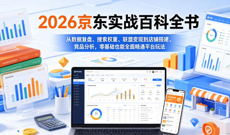 2026京东实战百科全书，从数据复盘、搜索权重、联盟变现到店铺搭建、竞品分析，零基础也能全面精通平台玩法-闲赋网