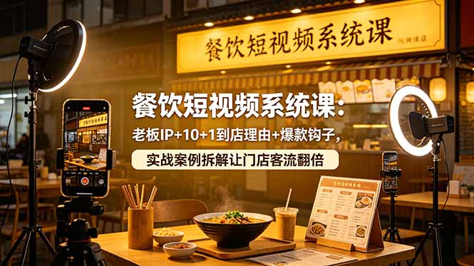 餐饮短视频系统课：老板IP+10+1到店理由+爆款钩子，实战案例拆解让门店客流翻倍-闲赋网