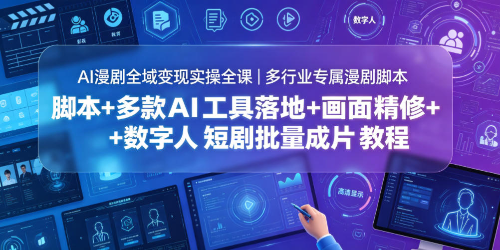AI漫剧全域变现实操全课｜多行业专属漫剧脚本+多款AI工具落地+画面精修+数字人短剧批量成片全教程-闲赋网