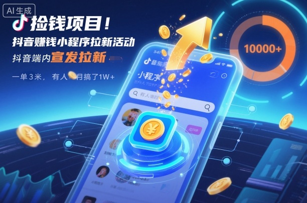 捡钱项目！抖音賺钱小程序拉新活动，抖音端内宣发拉新，一单3米，有人半个月搞了1W+-闲赋网