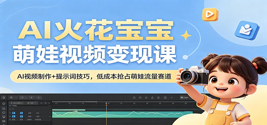 AI火花宝宝萌娃视频变现课：AI视频制作+提示词技巧，低成本抢占萌娃流量赛道-闲赋网