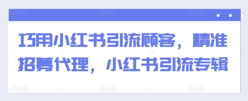 巧用小红书引流顾客，精准招募代理，小红书引流专辑-闲赋网