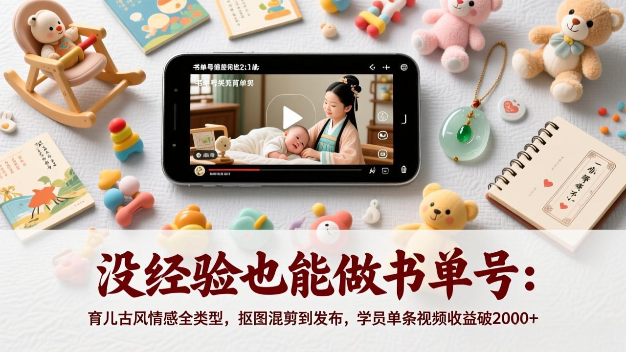 没经验也能做书单号：育儿古风情感全类型，抠图混剪到发布，学员单条视频收益破2000+-闲赋网