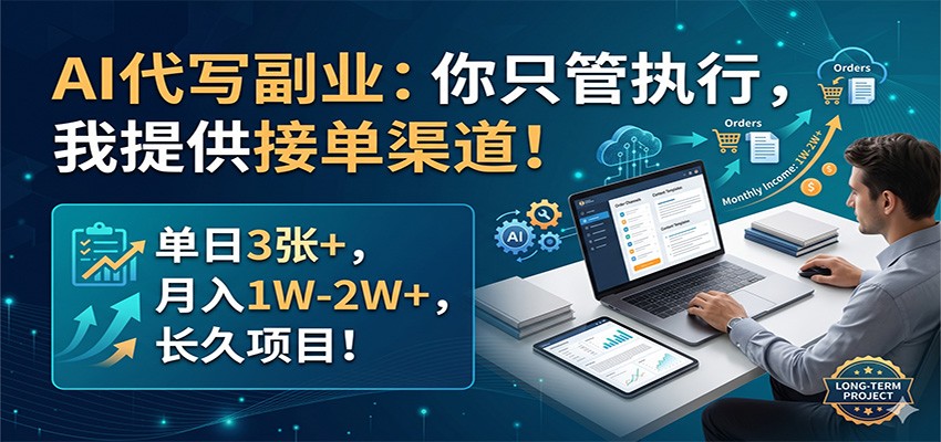 AI代写副业：你只管执行，我提供接单渠道！单日3张+，月入1W-2W+，长久项目-闲赋网