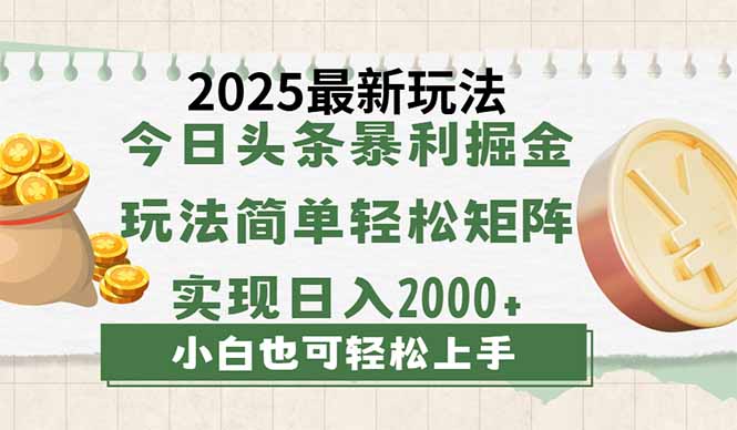 今日头条2025最新玩法，思路简单，复制粘贴，轻松实现矩阵日入2000+-闲赋网