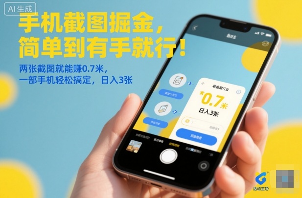 手机截图掘金，简单到有手就行！两张截图就能賺0.7米，一部手机轻松搞定，日入3张【揭秘】-闲赋网