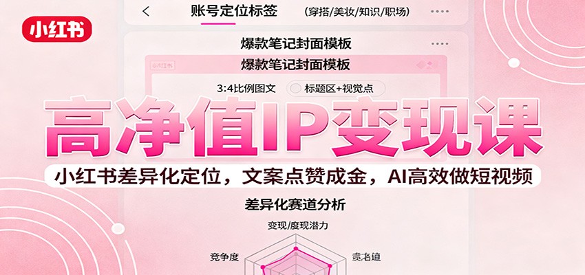 高净值IP变现课：小红书差异化定位，文案点赞成金， AI高效做短视频-闲赋网