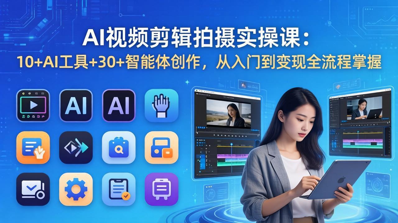 AI 视频剪辑拍摄实操课：10+AI工具+30+智能体创作，从入门到变现全流程掌握-闲赋网